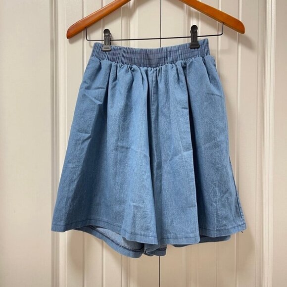 High Waist Flouncy Chambray Denim Shorts Blue - Picture 3 of 9